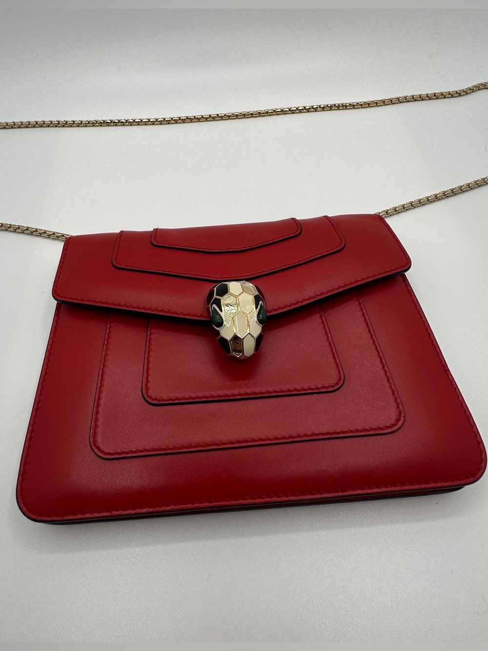 Bulgari Serpenti Forever Crossbody Bag Red Leather Gold Hardware